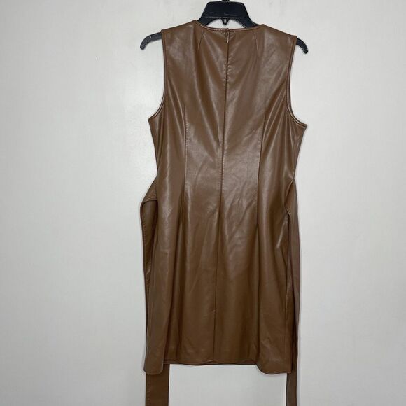 TOCCIN Dress Womens 12 Brown Faux Leather Sleeveless Mini Joan Wrap-Belt - Picture 5 of 10